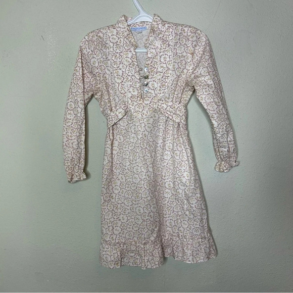 Elephantito Cream and Burgundy Floral Long Sleeve Dress Size 4 - Picture 1 of 5